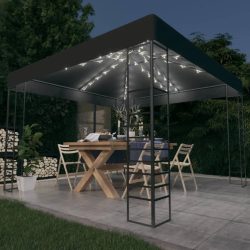 antracitszürke kerti pavilon LED fényfüzérrel 3 x 3 m