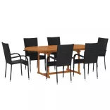 7 részes fekete polyrattan kerti étkezőgarnitúra