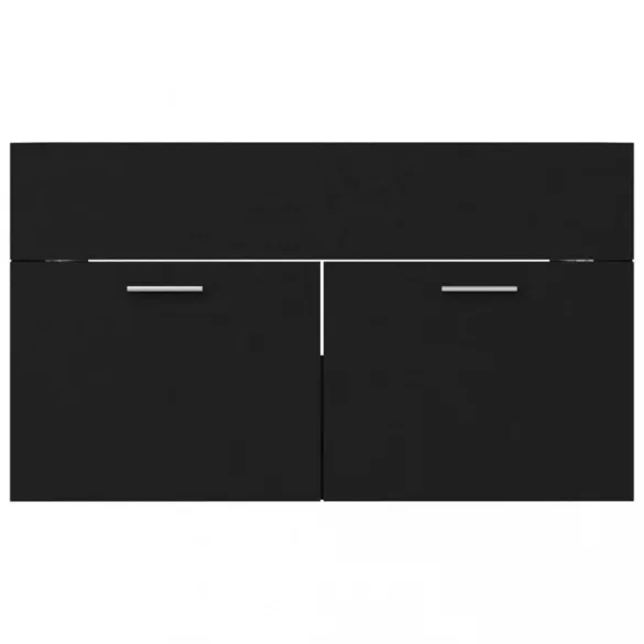 fekete szerelt fa mosdószekrény beépített mosdókagylóval