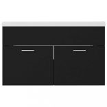 fekete szerelt fa mosdószekrény beépített mosdókagylóval