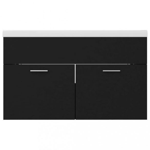 fekete szerelt fa mosdószekrény beépített mosdókagylóval