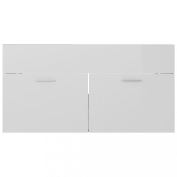 magasfényű fehér szerelt fa mosdószekrény beépített kagylóval