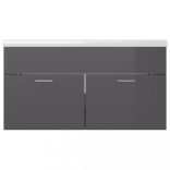 magasfényű szürke szerelt fa mosdószekrény beépített kagylóval