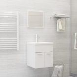 magasfényű fehér forgácslap fürdőszobai bútorszett