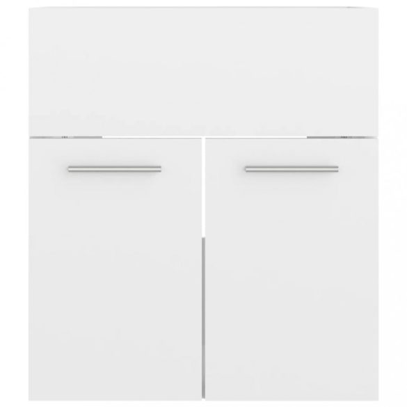 magasfényű fehér forgácslap fürdőszobai bútorszett