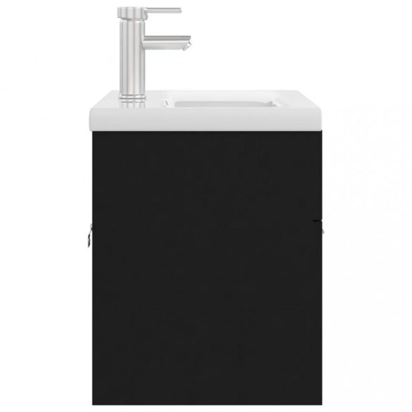 fekete szerelt fa mosdószekrény beépített mosdókagylóval