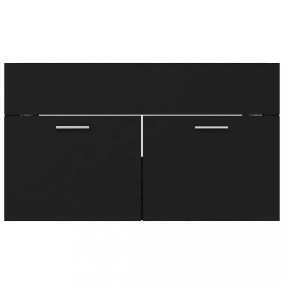 fekete szerelt fa mosdószekrény beépített mosdókagylóval