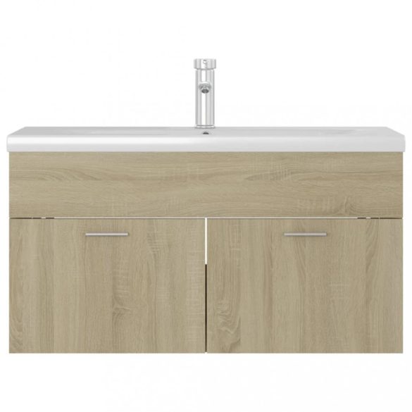 tölgyszínű szerelt fa mosdószekrény beépített mosdókagylóval