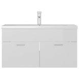 magasfényű fehér szerelt fa mosdószekrény beépített kagylóval