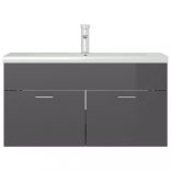 magasfényű szürke szerelt fa mosdószekrény beépített kagylóval