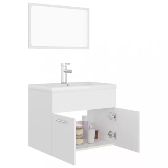 fehér szerelt fa fürdőszobai bútorszett