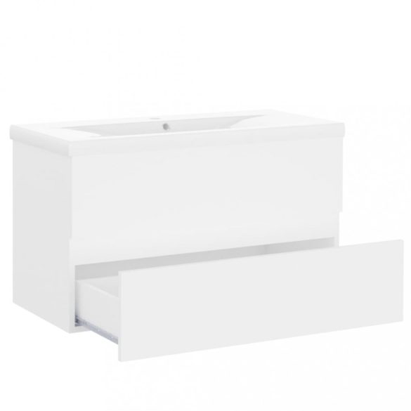 fehér szerelt fa mosdószekrény beépített mosdókagylóval