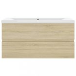 tölgyszínű szerelt fa mosdószekrény beépített mosdókagylóval