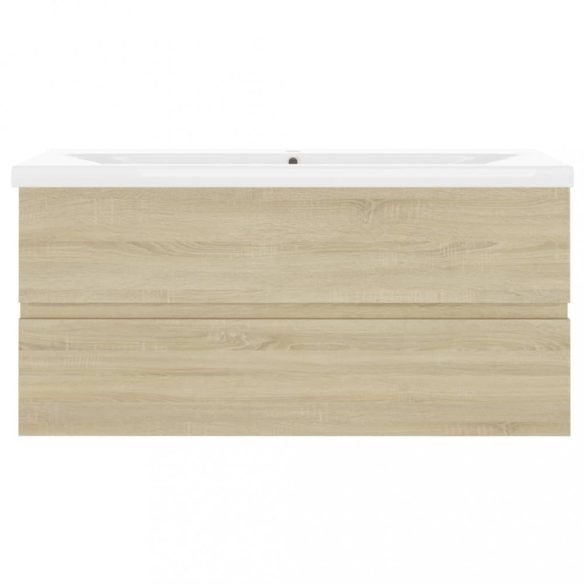 tölgyszínű szerelt fa mosdószekrény beépített mosdókagylóval