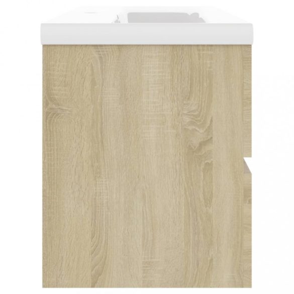 tölgyszínű szerelt fa mosdószekrény beépített mosdókagylóval