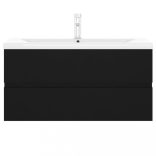 fekete szerelt fa mosdószekrény beépített mosdókagylóval