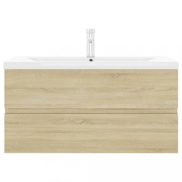 tölgyszínű szerelt fa mosdószekrény beépített mosdókagylóval