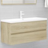 tölgyszínű szerelt fa mosdószekrény beépített mosdókagylóval