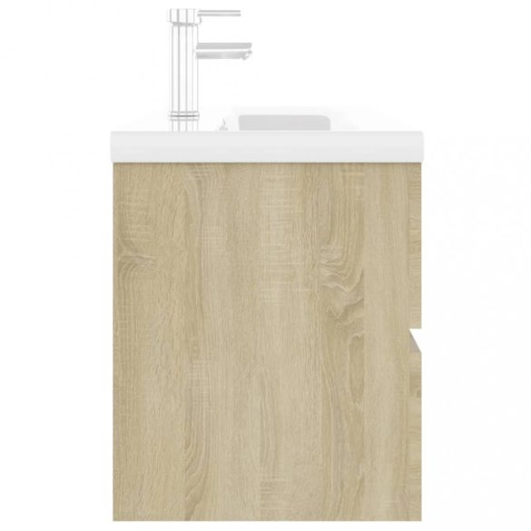 tölgyszínű szerelt fa mosdószekrény beépített mosdókagylóval