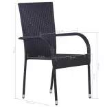 7 részes fekete polyrattan kerti étkezőgarnitúra