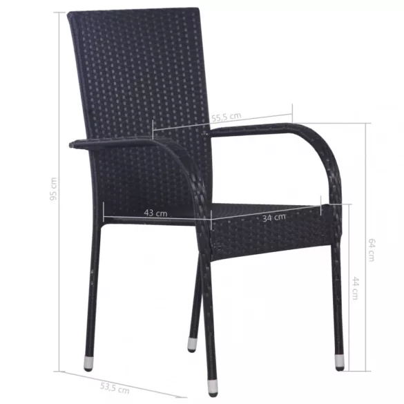 7 részes fekete polyrattan kerti étkezőgarnitúra