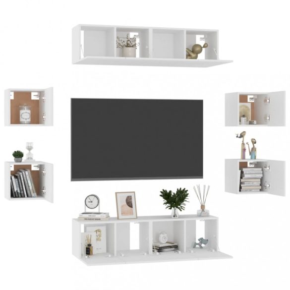 8 részes fehér szerelt fa TV-szekrényszett