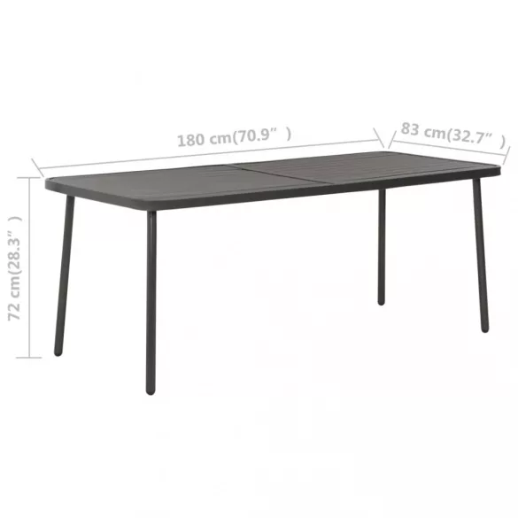 7 részes sötétszürke acél kerti étkezőgarnitúra