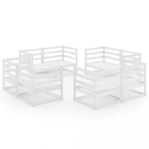 8 részes fehér tömör fenyőfa kerti bútorgarnitúra