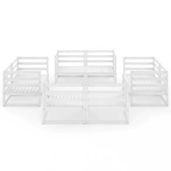 8 részes fehér tömör fenyőfa kerti bútorgarnitúra