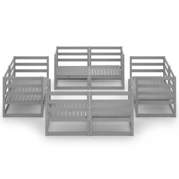 8 részes szürke tömör fenyőfa kerti ülőgarnitúra