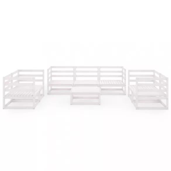 8 részes fehér tömör fenyőfa kerti bútorgarnitúra