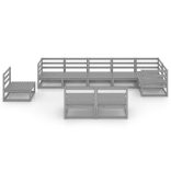 9 részes szürke tömör fenyőfa kerti bútorgarnitúra