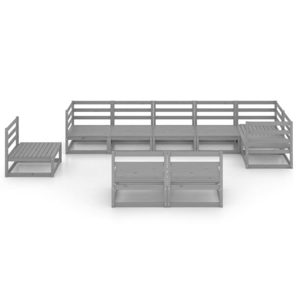 9 részes szürke tömör fenyőfa kerti bútorgarnitúra