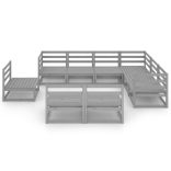 9 részes szürke tömör fenyőfa kerti bútorgarnitúra