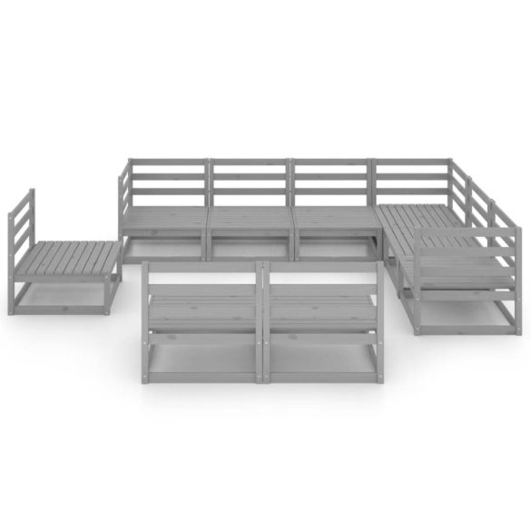 9 részes szürke tömör fenyőfa kerti bútorgarnitúra