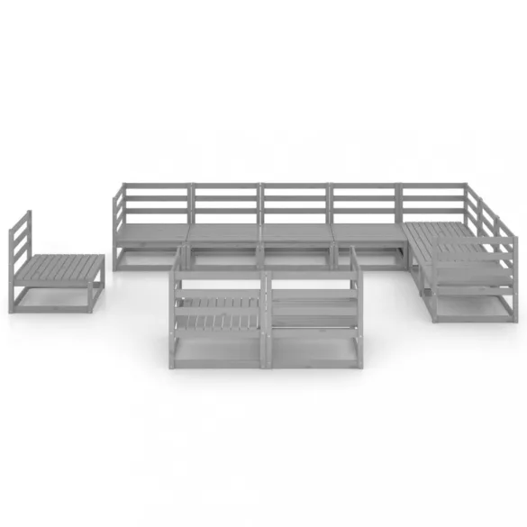 10 részes szürke tömör fenyőfa kerti ülőgarnitúra