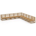 9 részes mézbarna tömör fenyőfa kerti ülőgarnitúra