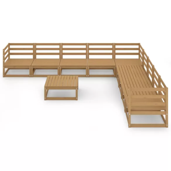 10 részes mézbarna tömör fenyőfa kerti ülőgarnitúra