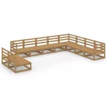 10 részes mézbarna tömör fenyőfa kerti ülőgarnitúra