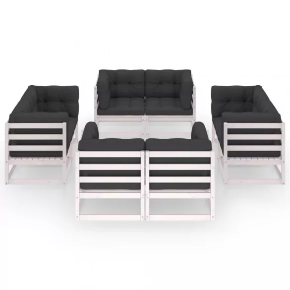 8 részes tömör fenyőfa kerti ülőgarnitúra párnákkal