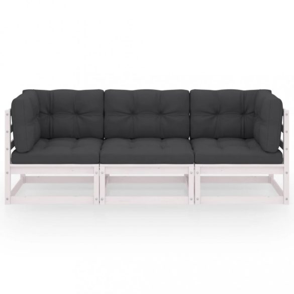 háromszemélyes tömör fenyőfa kerti kanapé párnákkal