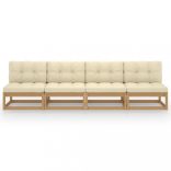 négyszemélyes tömör fenyőfa kerti kanapé párnákkal