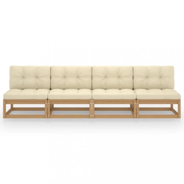 négyszemélyes tömör fenyőfa kerti kanapé párnákkal