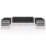 7 részes tömör fenyőfa kerti ülőgarnitúra párnával