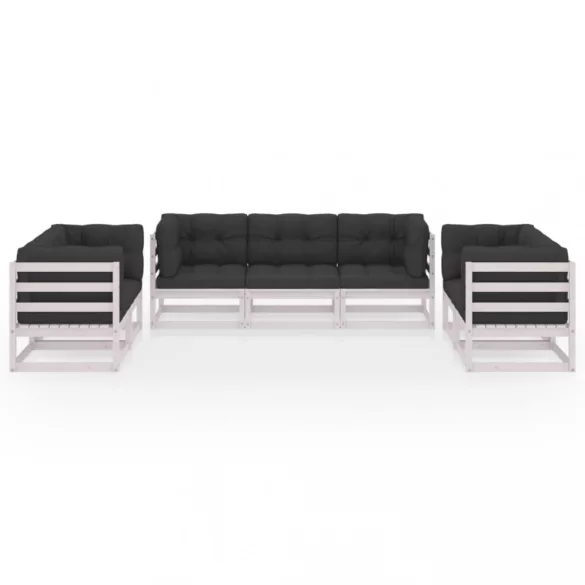 7 részes tömör fenyőfa kerti ülőgarnitúra párnával