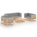 8 részes tömör fenyőfa kerti ülőgarnitúra párnákkal