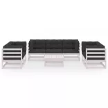 8 részes tömör fenyőfa kerti ülőgarnitúra párnákkal