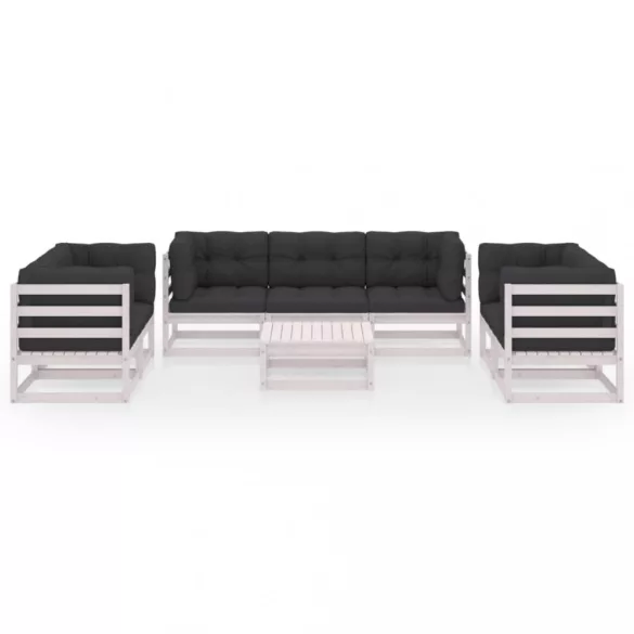 8 részes tömör fenyőfa kerti ülőgarnitúra párnákkal