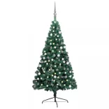 zöld megvilágított fél műkarácsonyfa gömb szettel 210 cm