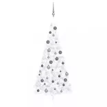 fehér megvilágított fél műkarácsonyfa gömb szettel 240 cm